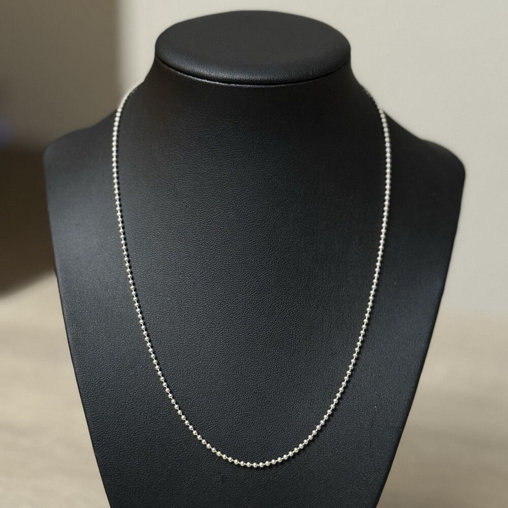 18 Inches Italy Sterling Silver Beaded Chain Necklace